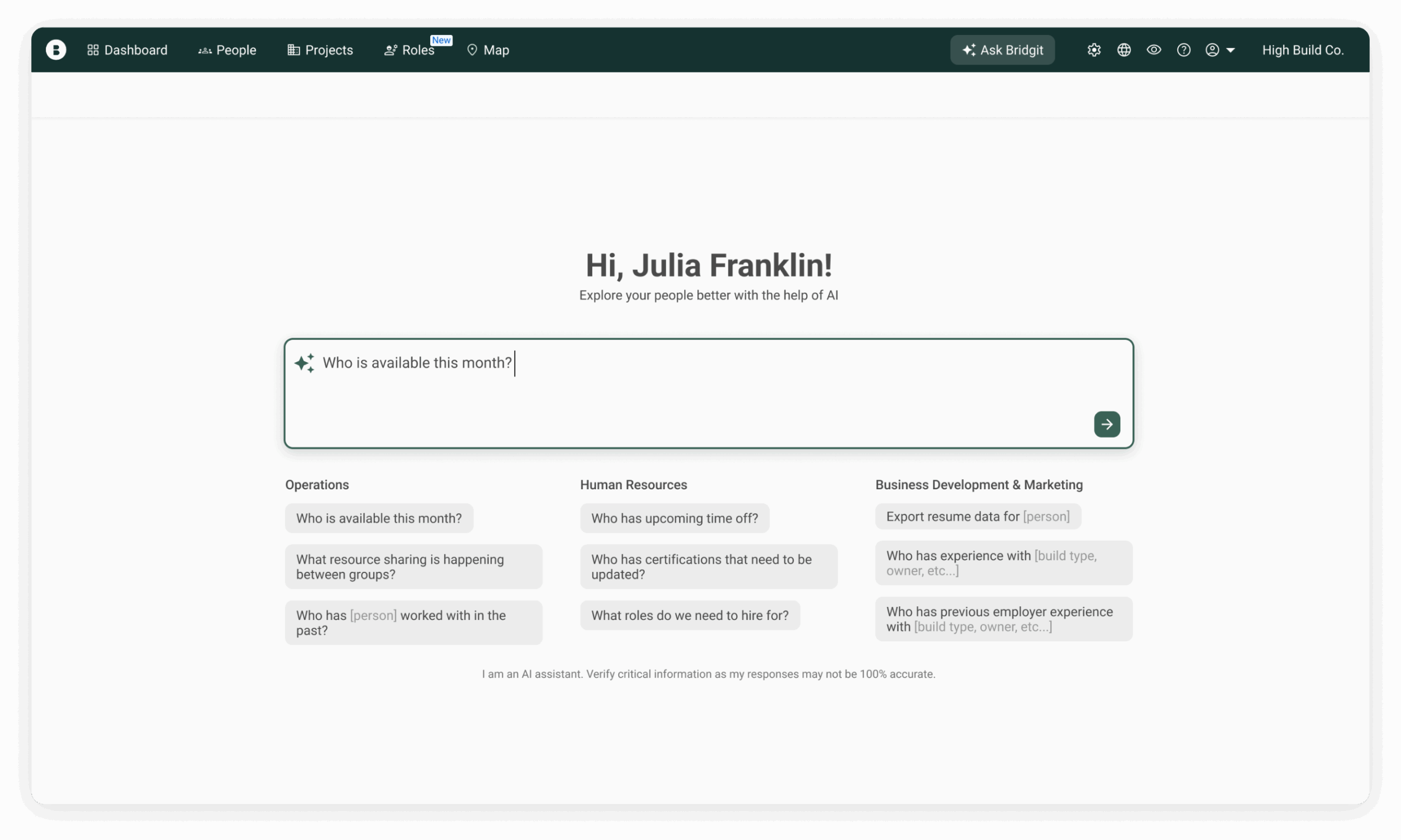Bridgit AI funkcionalumas